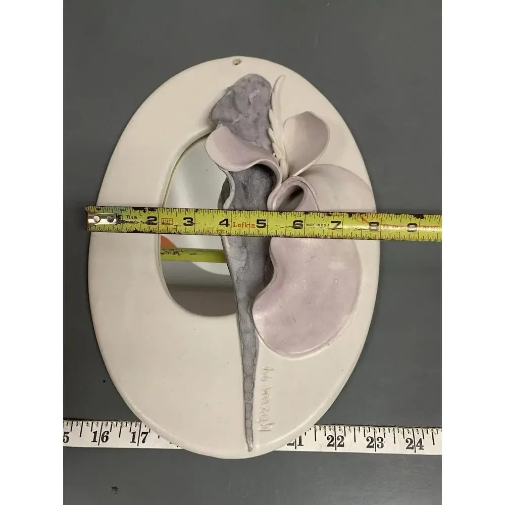 Art Pottery Mirror Calla Lily Kozon Studio Sculpted Art Signed 91, Vtg 13 X 8.5